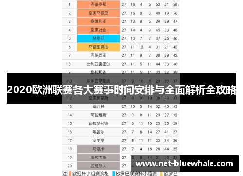 2020欧洲联赛各大赛事时间安排与全面解析全攻略